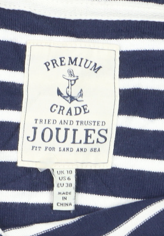 Joules Women Blue Striped Long Sleeve Boat Neck Cotton T-Shirt Size 10