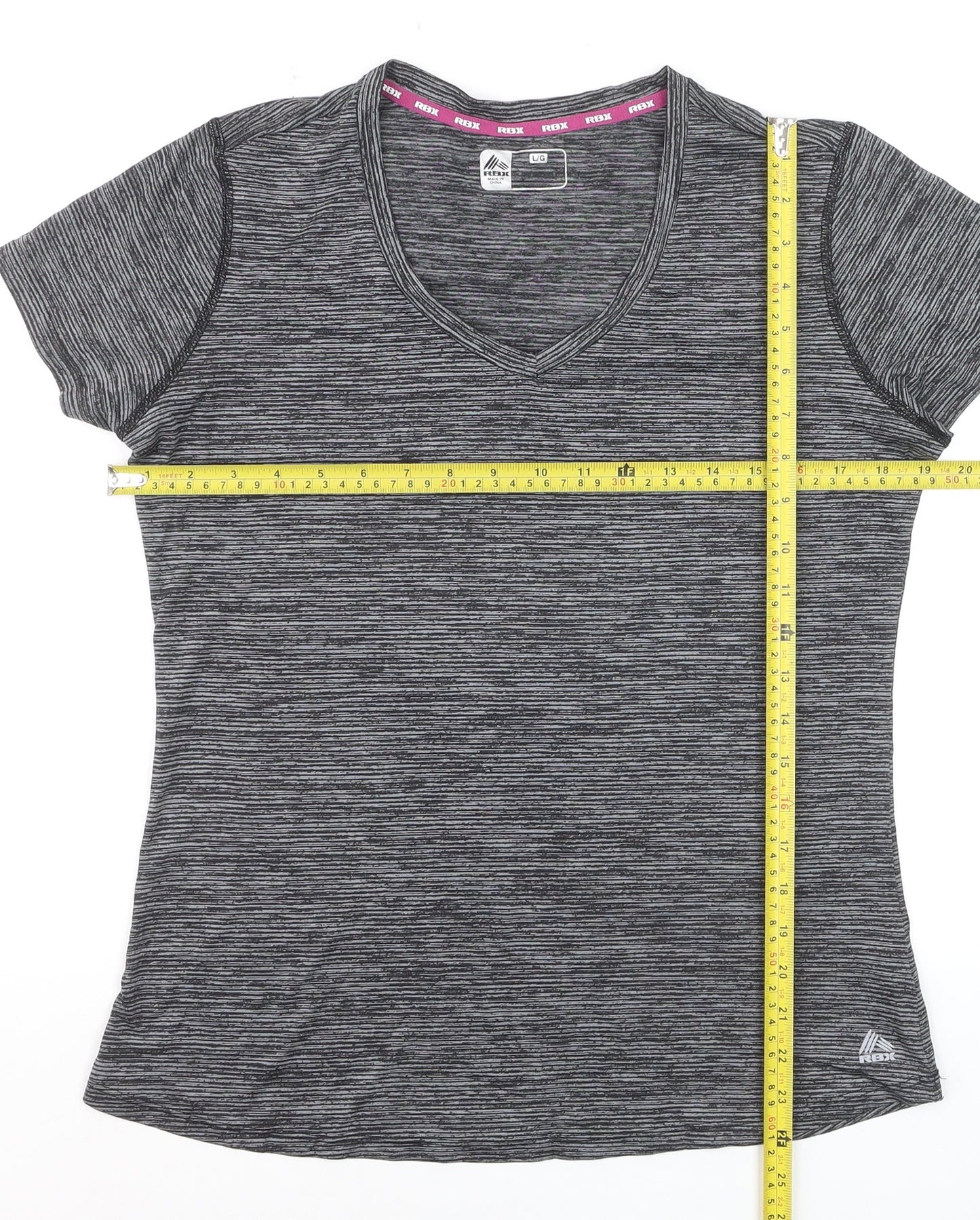 RBX Women Grey V-Neck Short Sleeve Athletic T-Shirt Size L