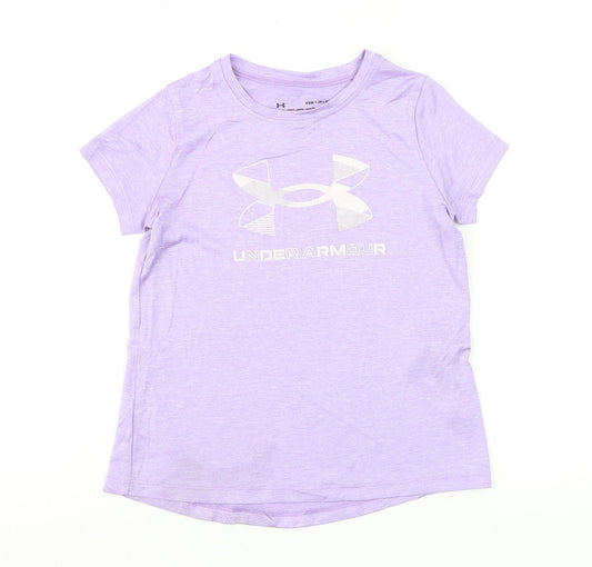 Under Armour Girls Purple Short Sleeve HeatGear Logo T-Shirt YSM