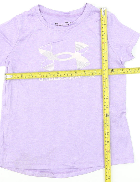 Under Armour Girls Purple Short Sleeve HeatGear Logo T-Shirt YSM