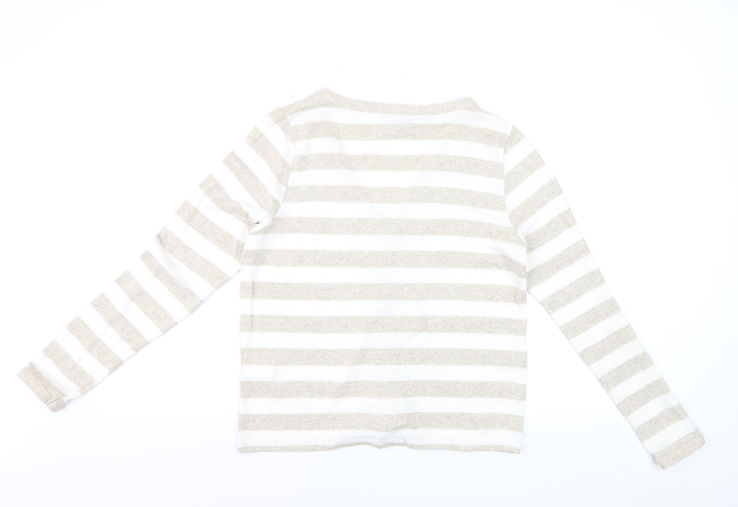 Lipsy Women’s Beige White Striped Cardigan UK 12 V-Neck Knit