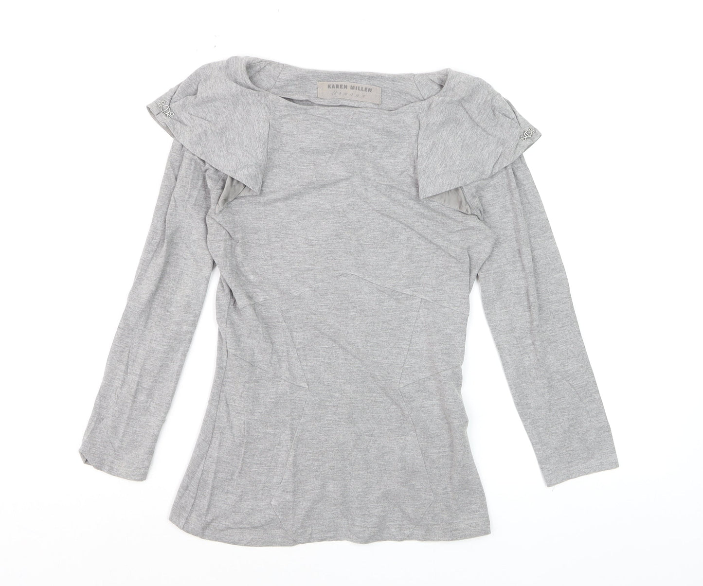 Karen Millen Womens Grey Long Sleeve Boat Neck Slim Fit Blouse Size 8