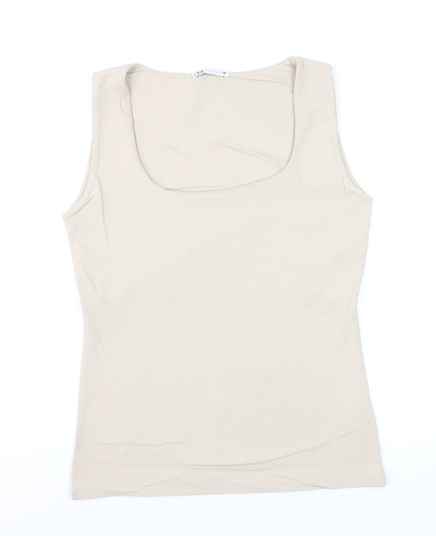 Zara Women Beige Sleeveless Stretch Tank Top L