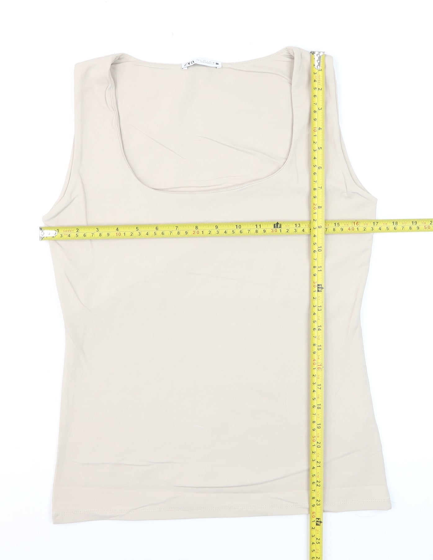 Zara Women Beige Sleeveless Stretch Tank Top L