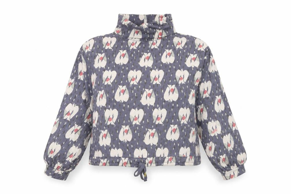White Stuff Women's Blue Floral Cotton Roll Neck Blouse UK 8