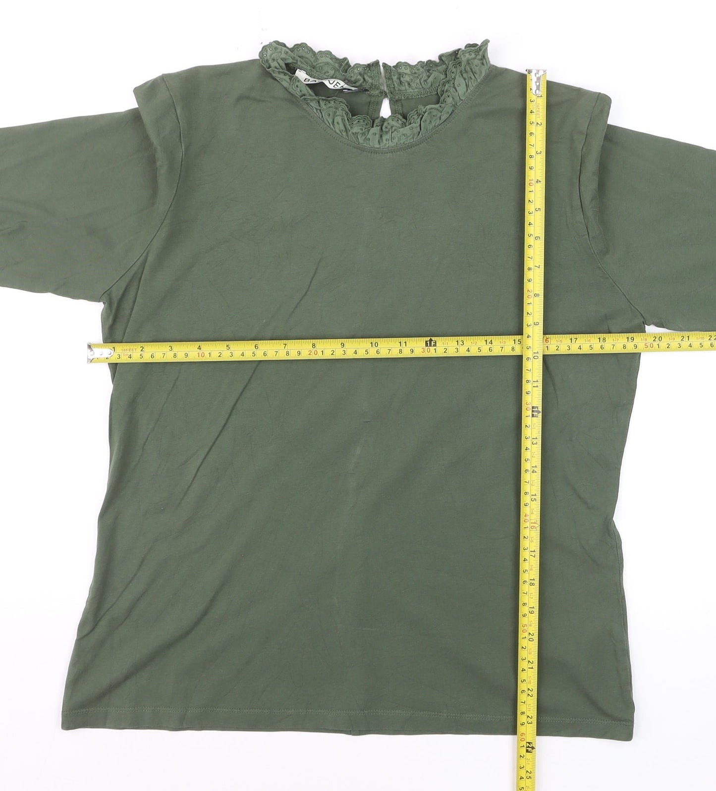 Baukjen Women’s Green Lace Trim High Neck Long Sleeve Cotton Blouse UK 14