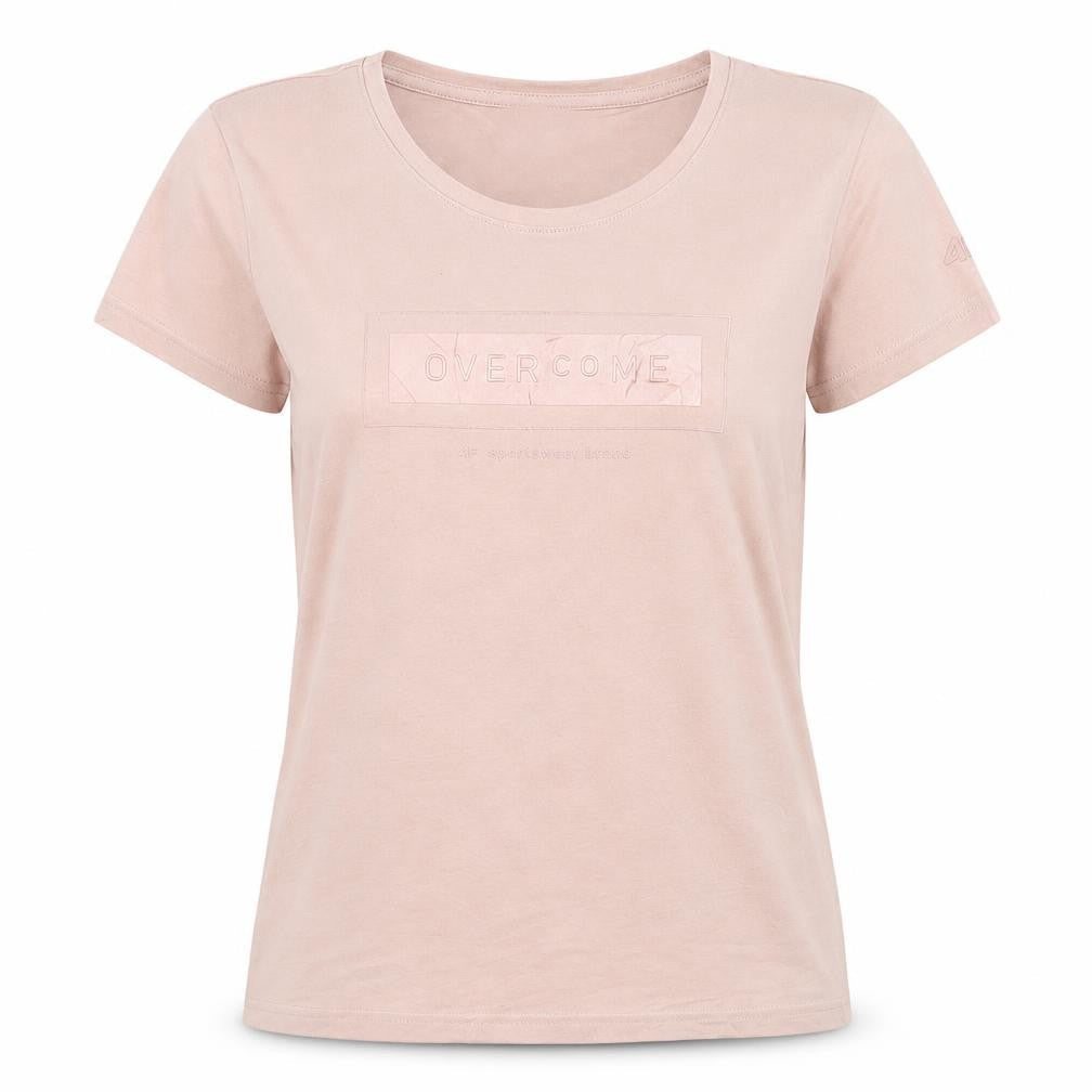 4F Women's Beige Short Sleeve Cotton T-Shirt Size M Basic Crew Neck