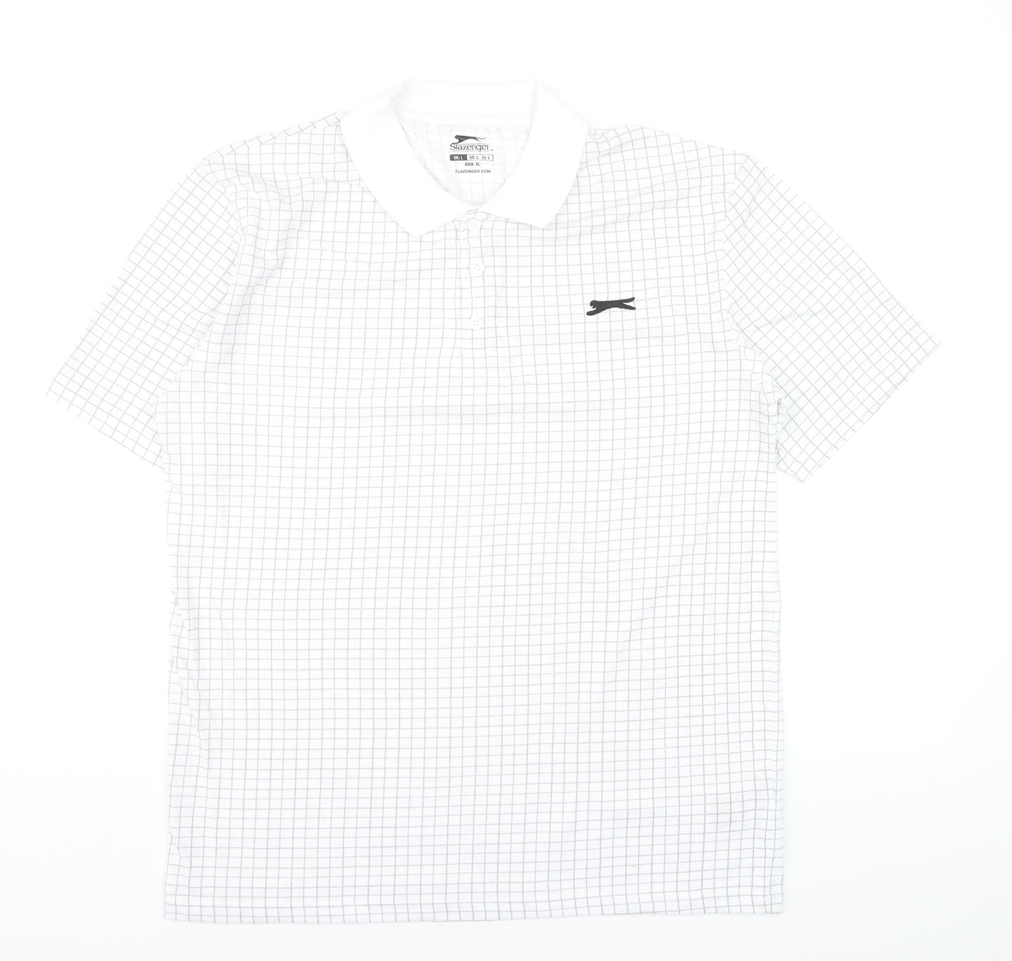 Slazenger Men’s White Check Polo Shirt L Sports Casual