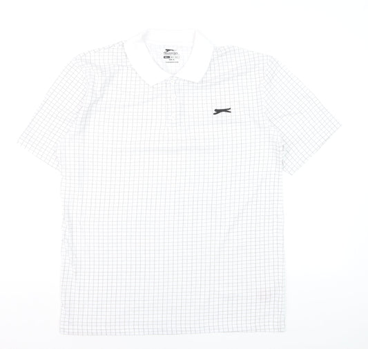 Slazenger Men’s White Check Polo Shirt L Sports Casual