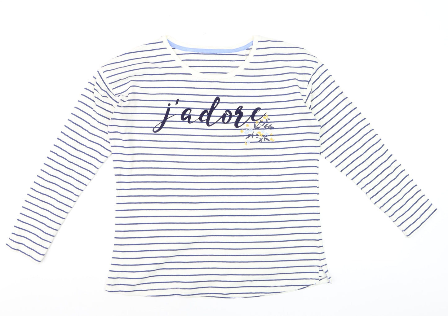 Principles Women’s White Striped Long Sleeve Cotton T-Shirt Size 12