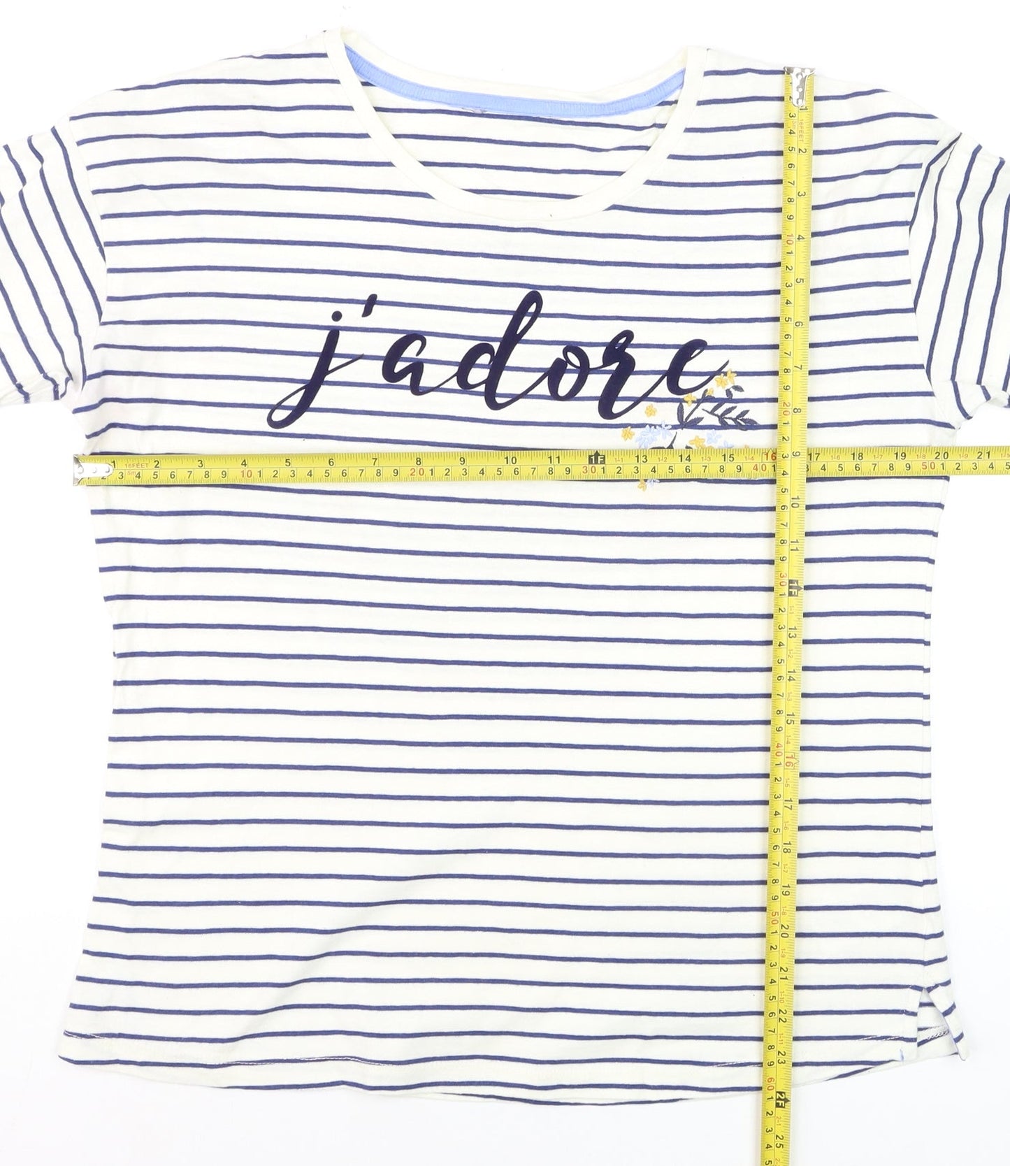Principles Women’s White Striped Long Sleeve Cotton T-Shirt Size 12