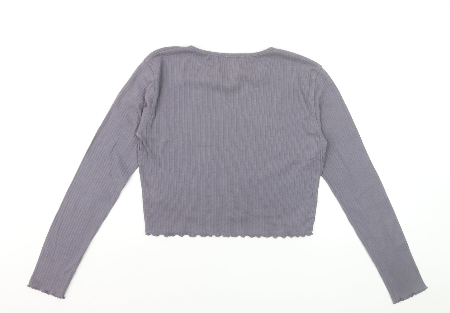 Missguided Womens Grey Size 12 Cropped Long Sleeve Ribbed Top
