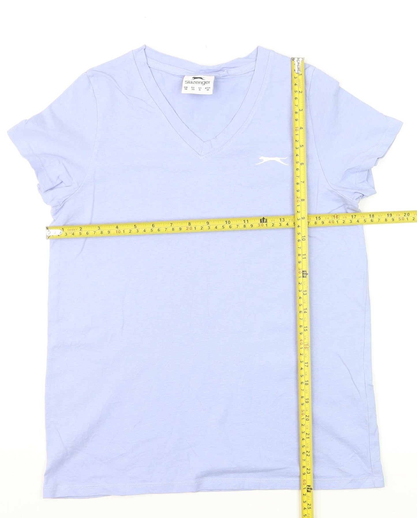 Slazenger Women's Blue V-Neck Cotton Short Sleeve T-Shirt UK 10
