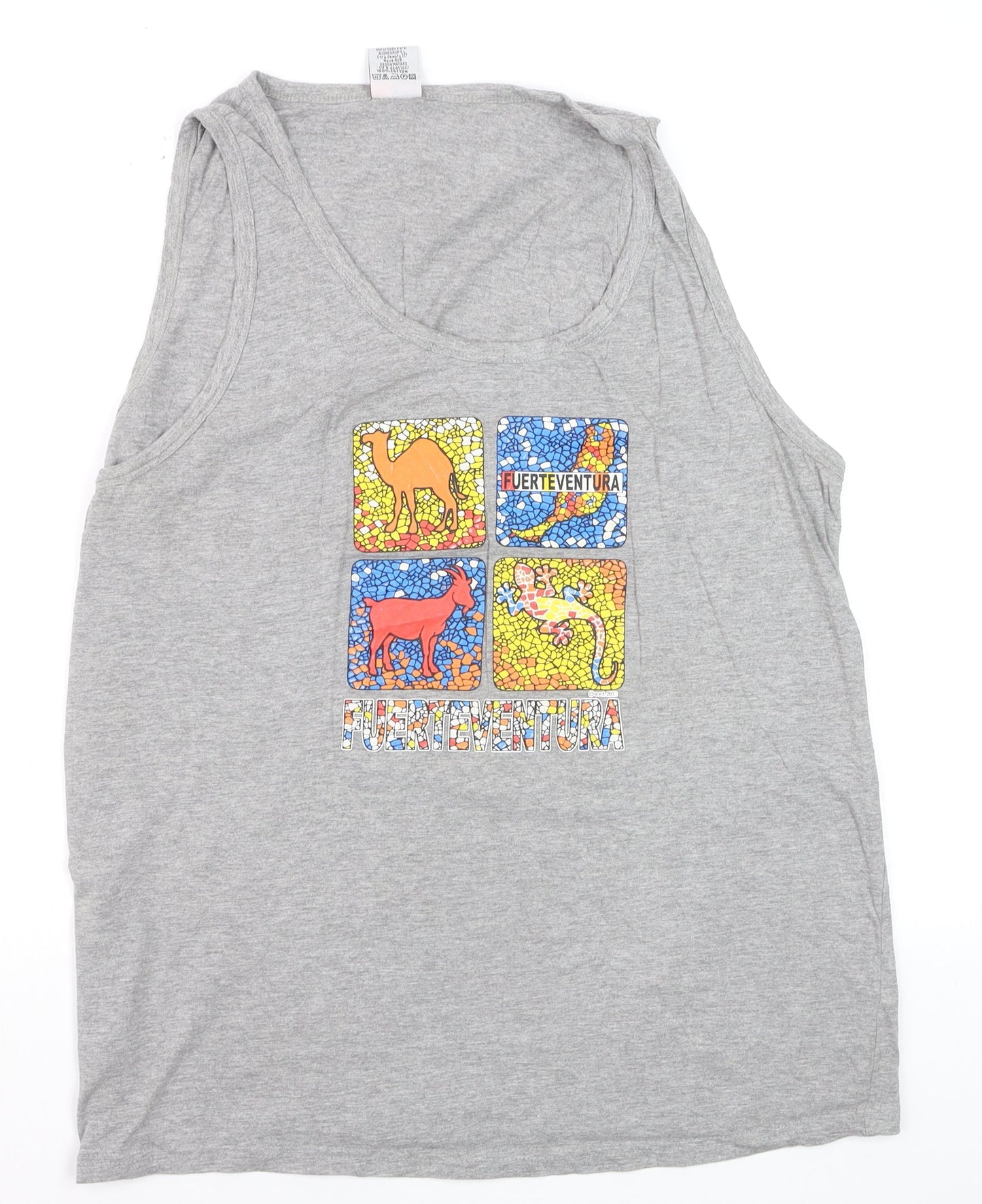 American Zone Men’s Grey Cotton Tank Top XXL Fuerteventura Graphic