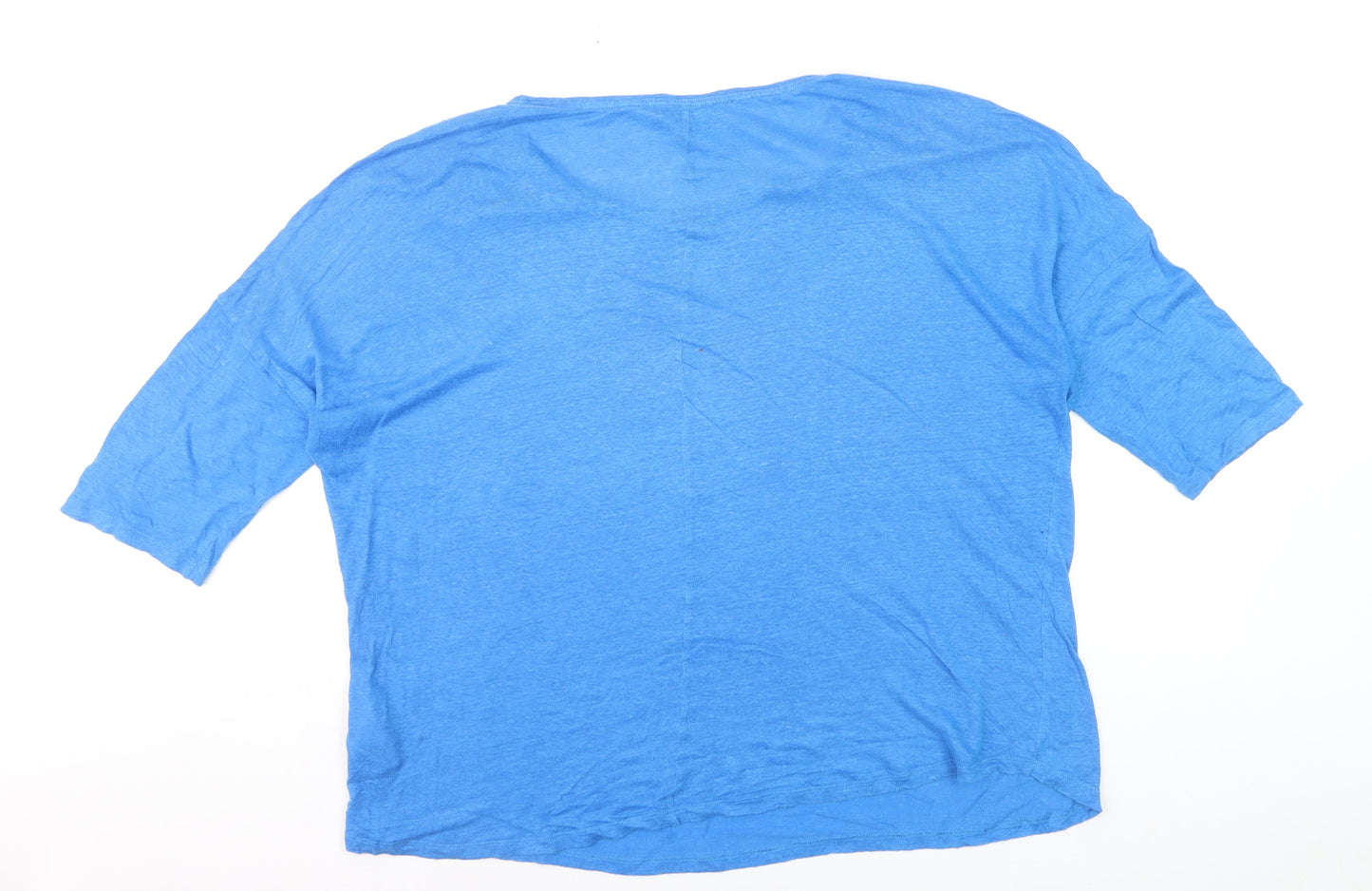 Phase Eight Women's Blue Linen Relaxed Fit 3/4 Sleeve T-Shirt UK 16