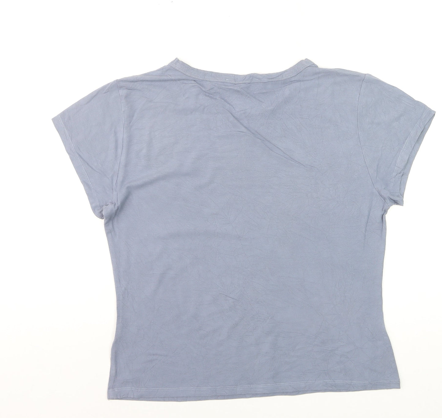 White Fox Women's Blue Short Sleeve Slim Fit Basic T-Shirt XL