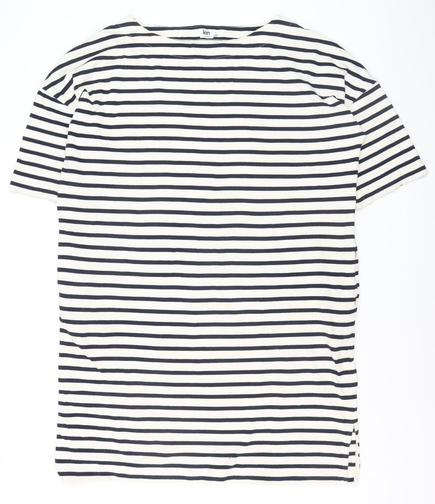 Kin by John Lewis Women White Striped Cotton T-Shirt Dress L