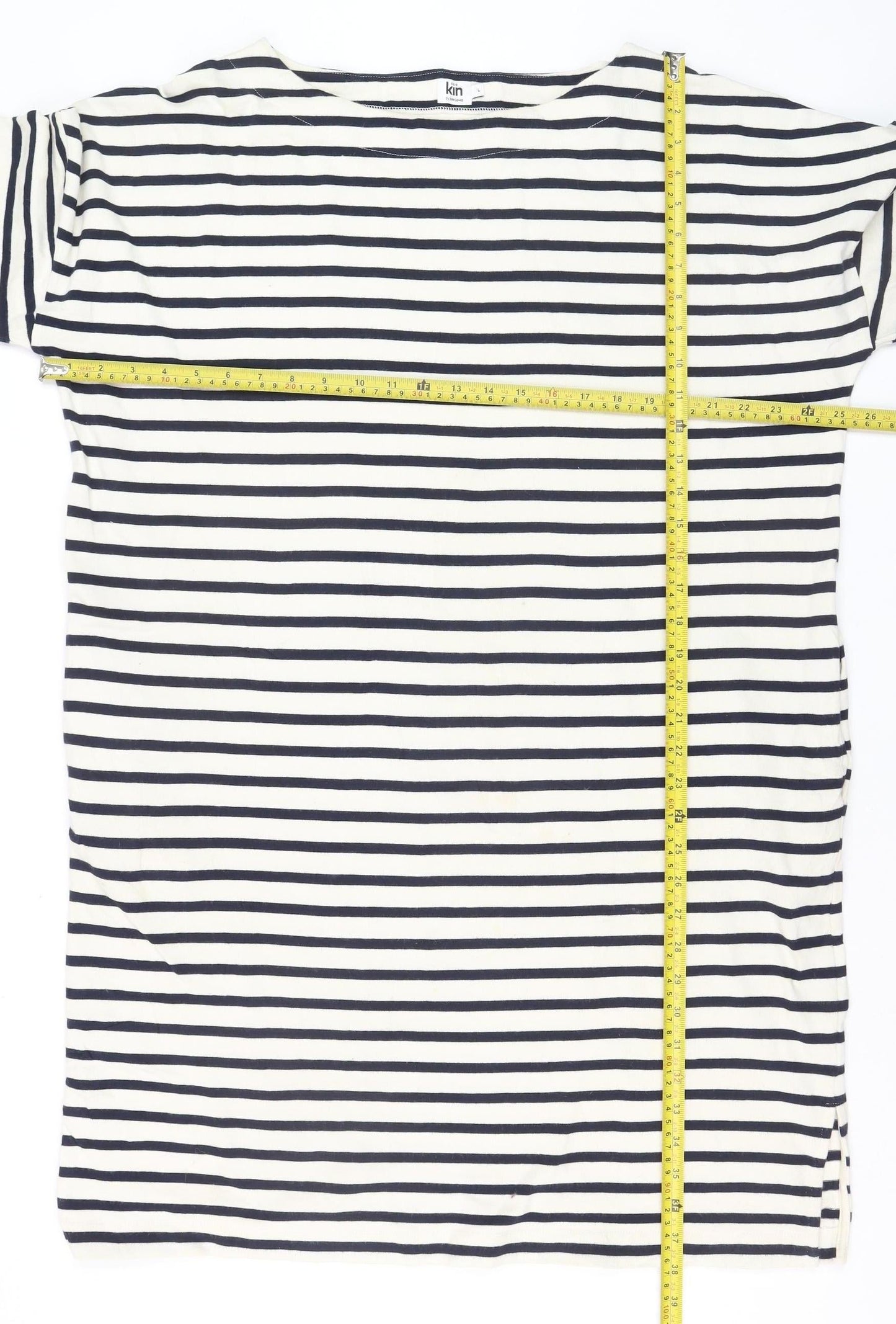Kin by John Lewis Women White Striped Cotton T-Shirt Dress L