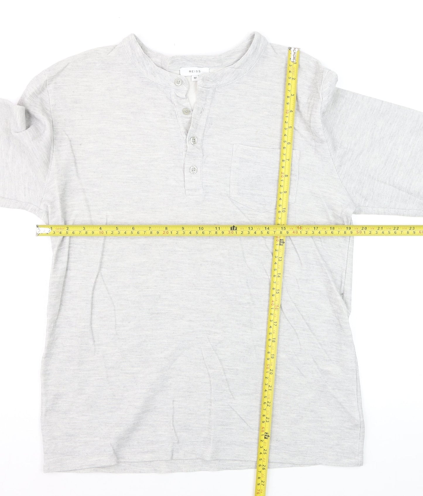 Reiss Womens Grey Long Sleeve Henley Cotton Jersey Top Size M