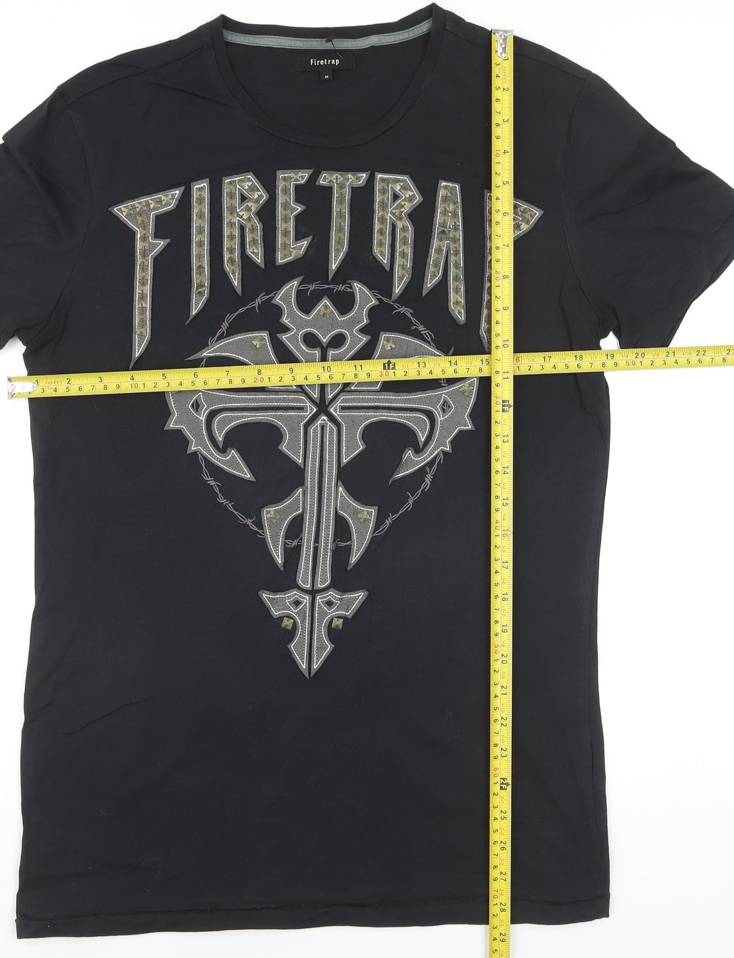 Firetrap Men's Black Gothic Rock Graphic Crew Neck Cotton T-Shirt Size M