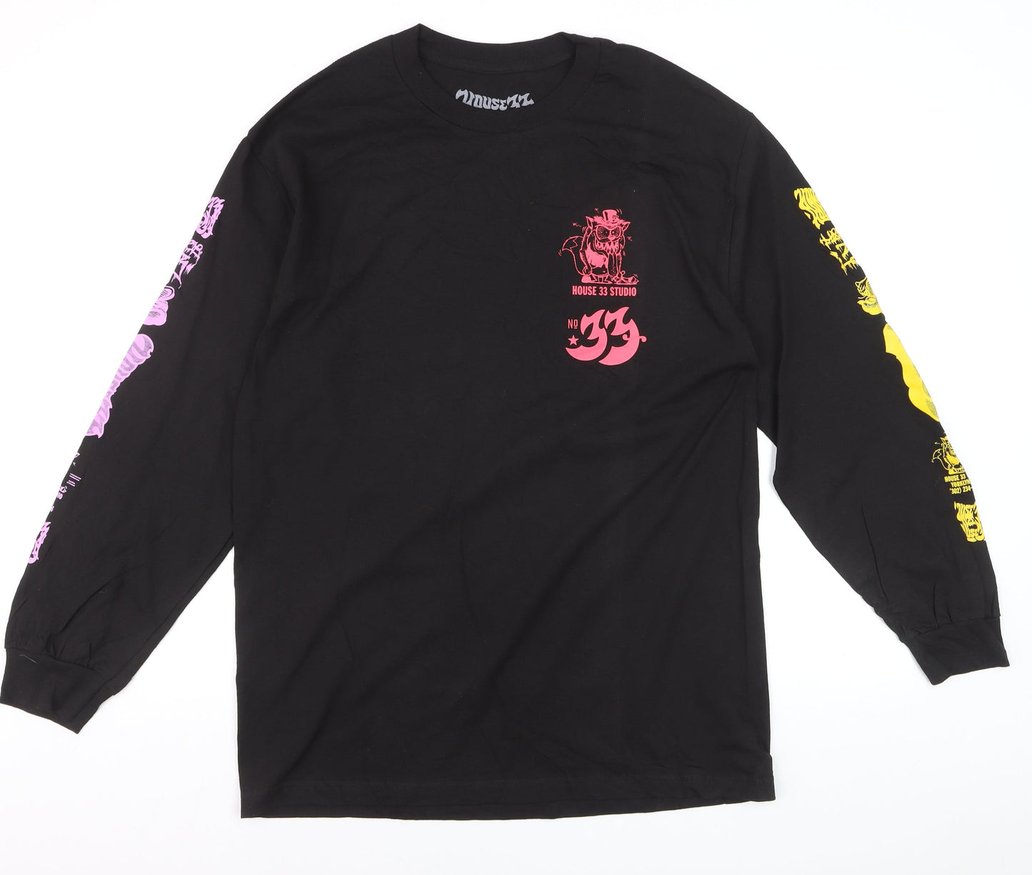 House 33 Men's Black Long Sleeve Graphic Cotton T-Shirt Size L