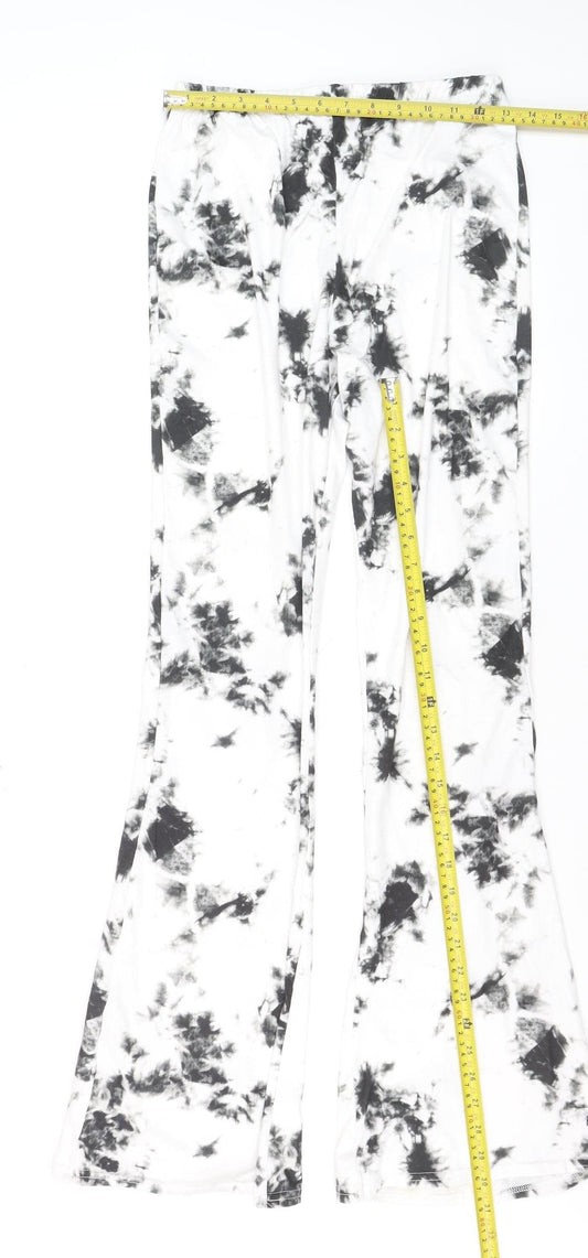 Boohoo Women’s Black White Tie Dye Flared Leggings UK 12