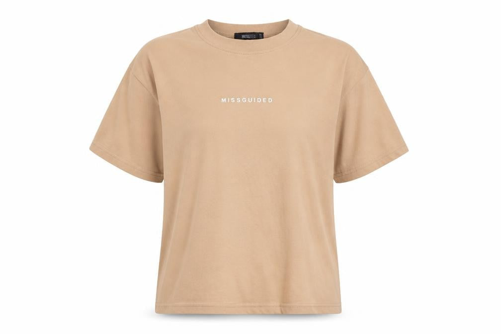 Missguided Women's Beige Basic Crew Neck Short Sleeve T-Shirt UK 8