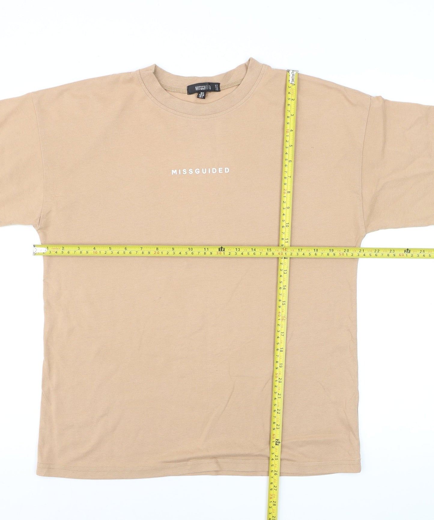 Missguided Women's Beige Basic Crew Neck Short Sleeve T-Shirt UK 8
