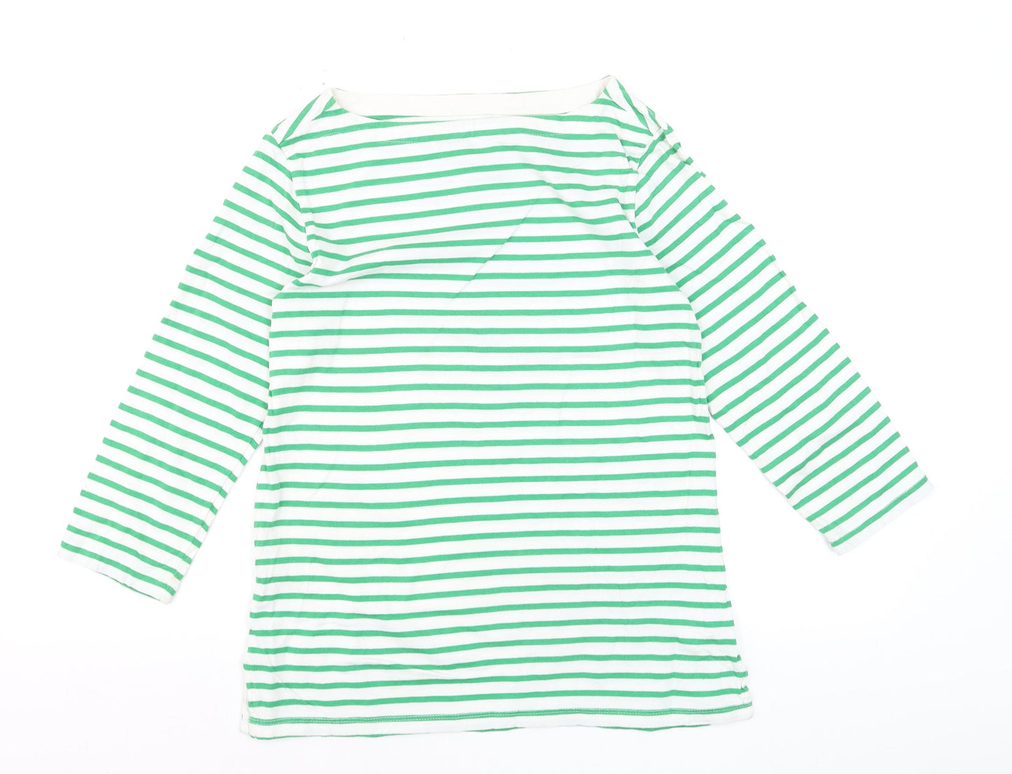Toast Women's Green Striped Boat Neck Cotton Long Sleeve Top Size S