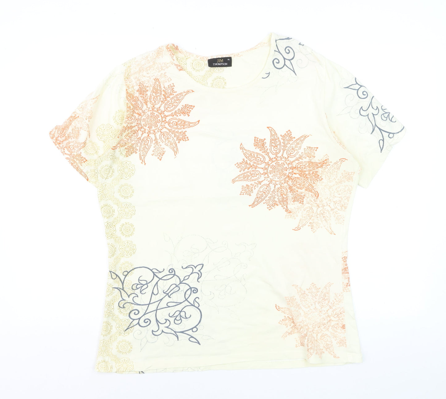 Jim Thompson Women's Beige Floral Cotton Stretch T-Shirt XL