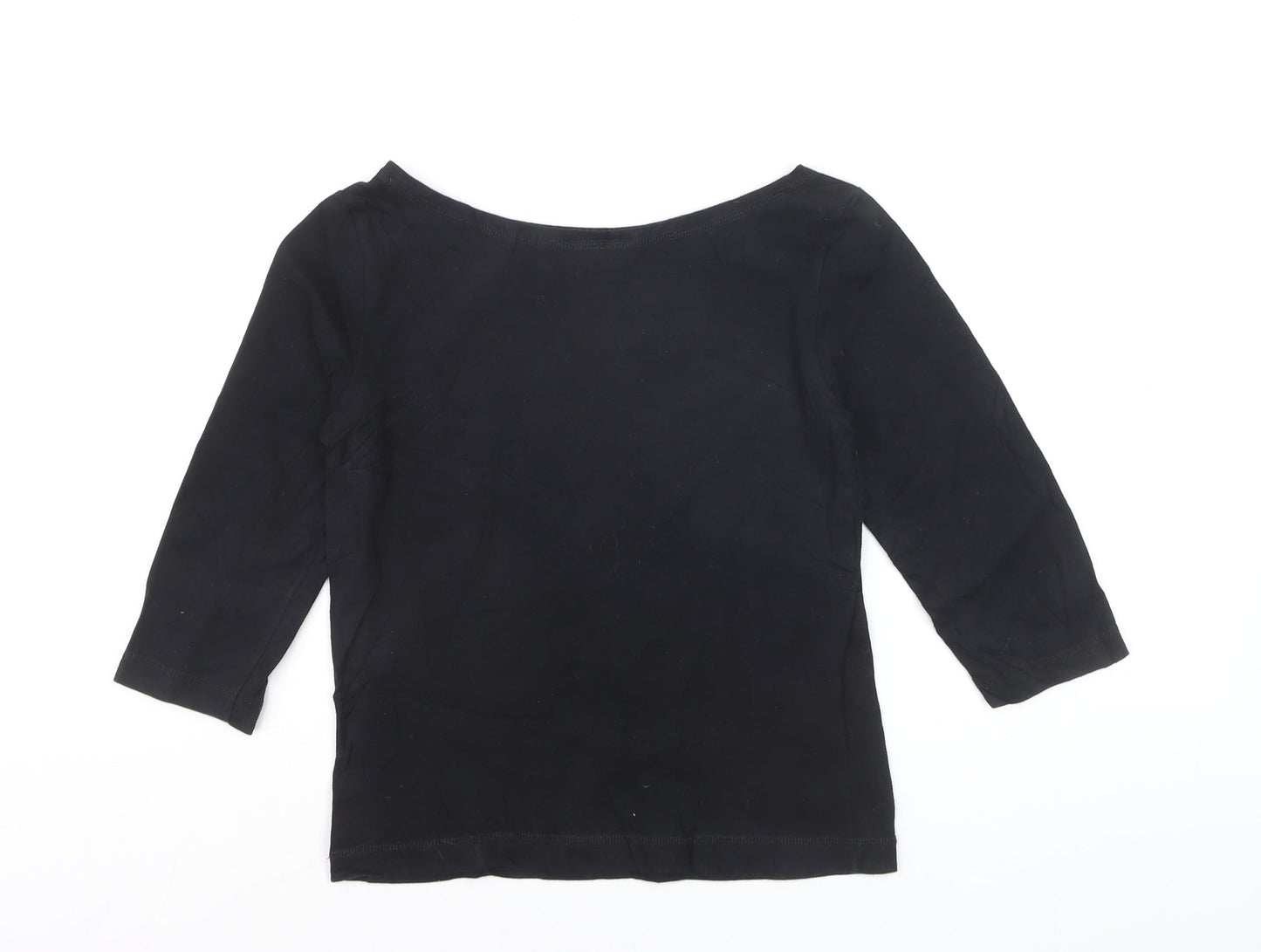Monsoon Women's Black Boat Neck 3/4 Sleeve Cotton Blouse Size 10