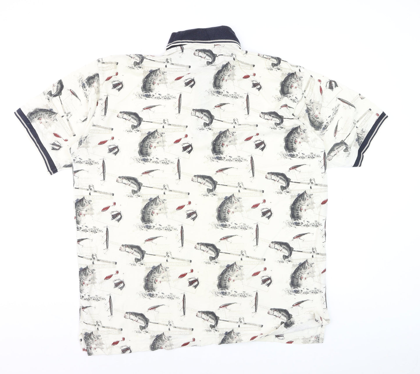 Reel Legends Men's Beige Fishing Print Cotton Polo Shirt L