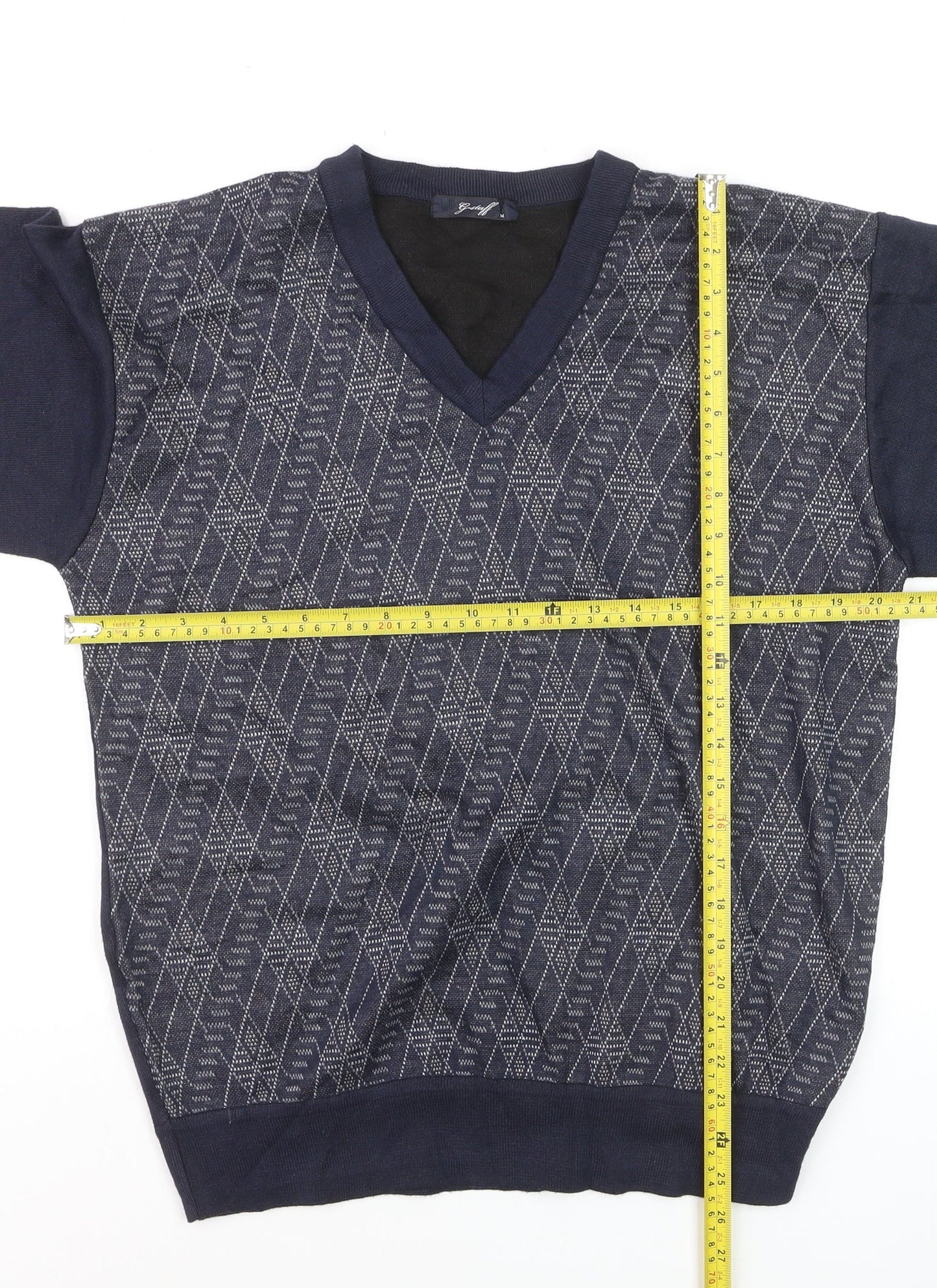 Gestoff Men's Blue Argyle V-Neck Pullover Jumper Size M