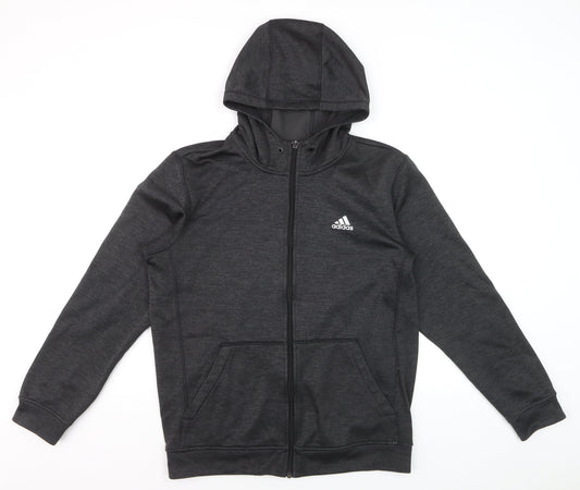 Adidas Men Black Climawarm Full Zip Hooded Activewear Jacket M