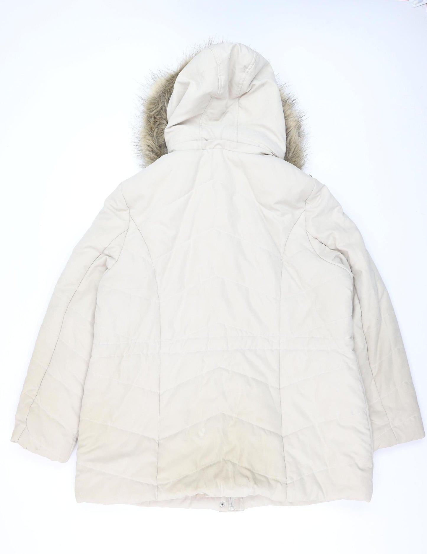 Roman Women Beige Faux Fur Hooded Parka Coat Size 20 Winter Jacket