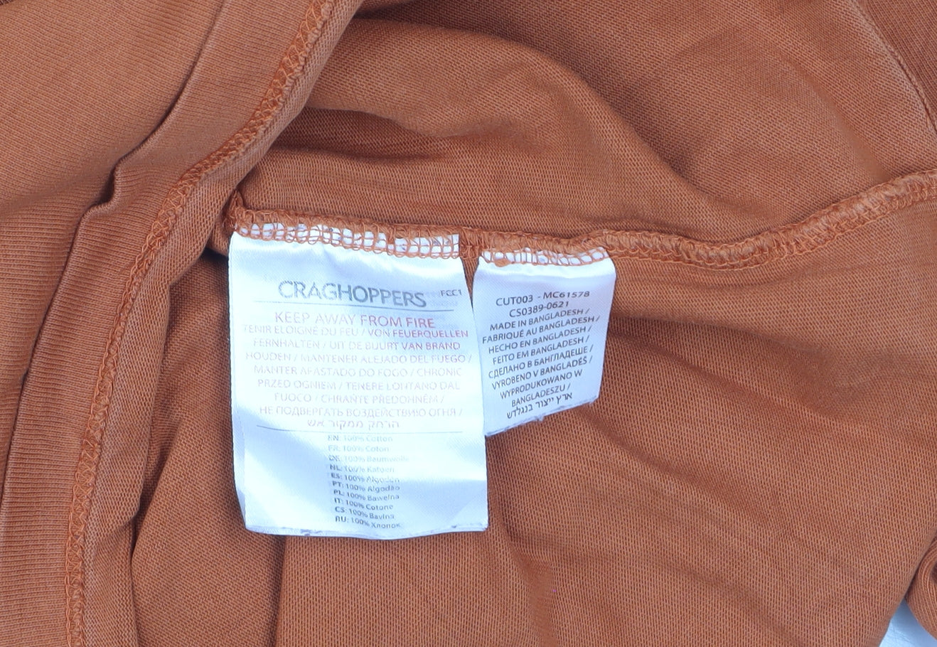 Craghoppers Men's Orange Long Sleeve Cotton Top L