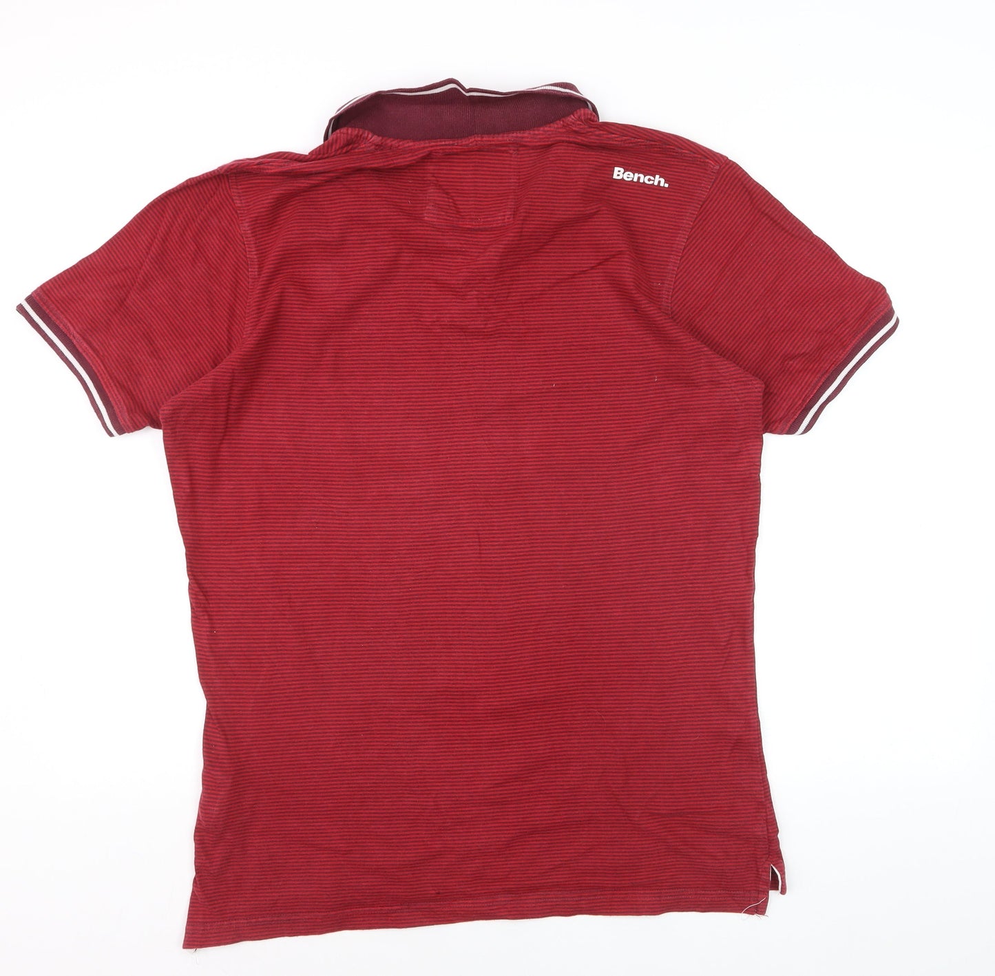 Bench Men's Red Striped Cotton Polo Shirt Size L