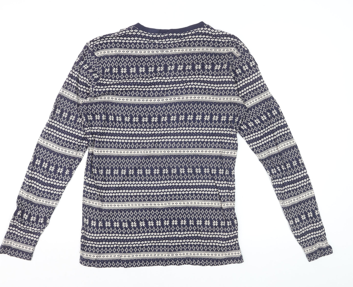 Cotton Traders Men's Blue Fair Isle Long Sleeve Cotton Top L