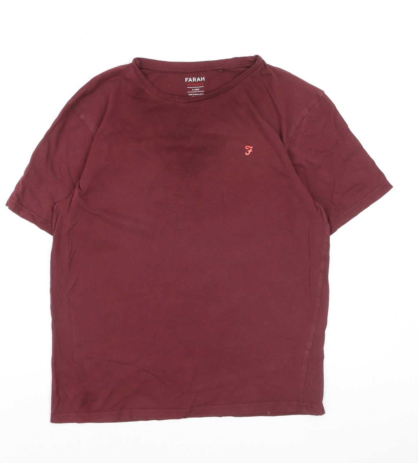 Farah Men's Red Crew Neck Cotton T-Shirt XL Regular Fit