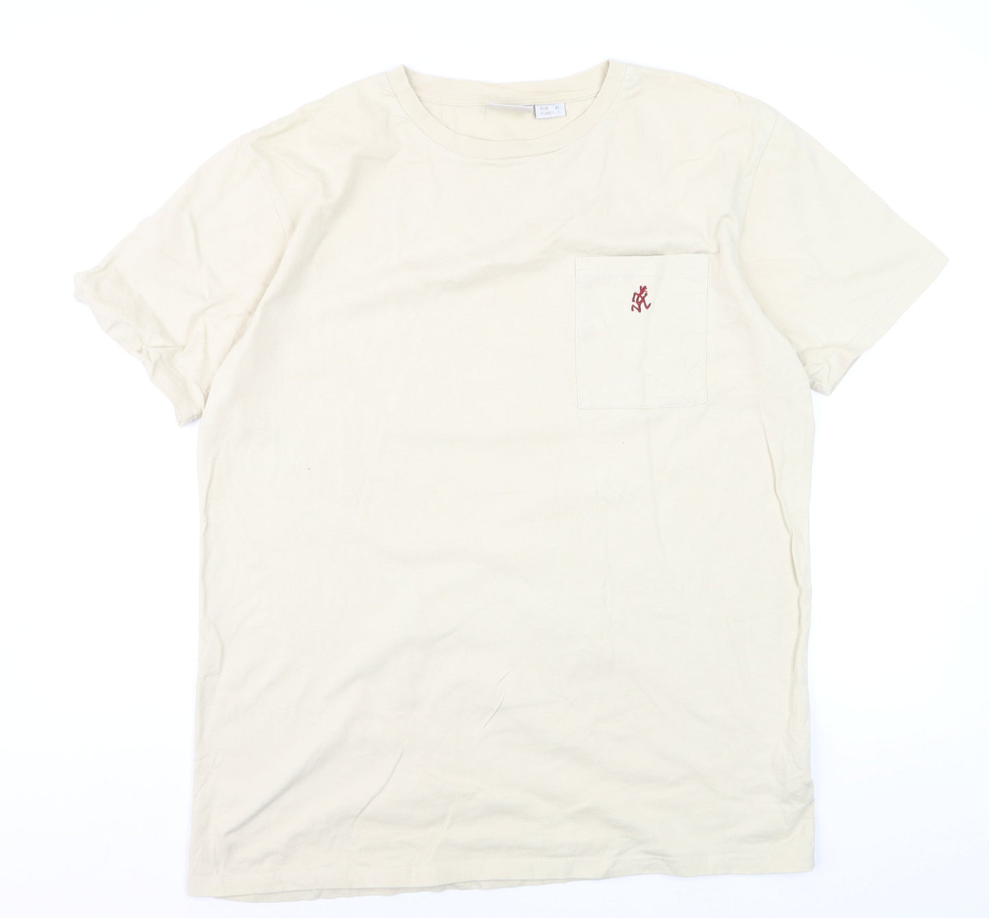Gramicci Men Beige Cotton Crew Neck Short Sleeve T-Shirt L