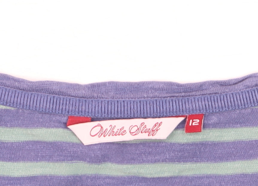 White Stuff Women's Blue Striped Jersey 3/4 Sleeve Cotton T-Shirt Size 12
