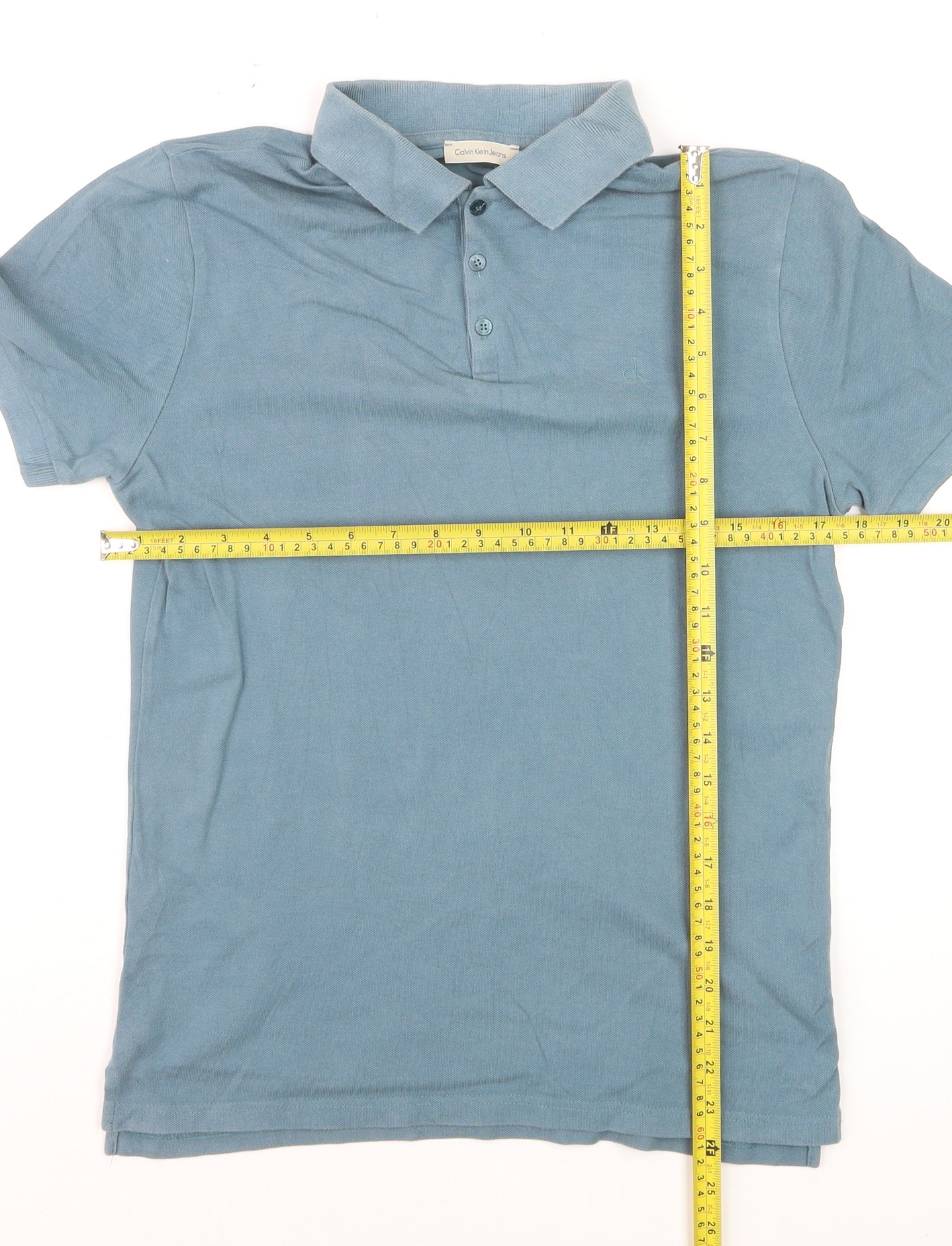 Calvin Klein Jeans Men's Blue Slim Fit Cotton Polo Shirt Size S
