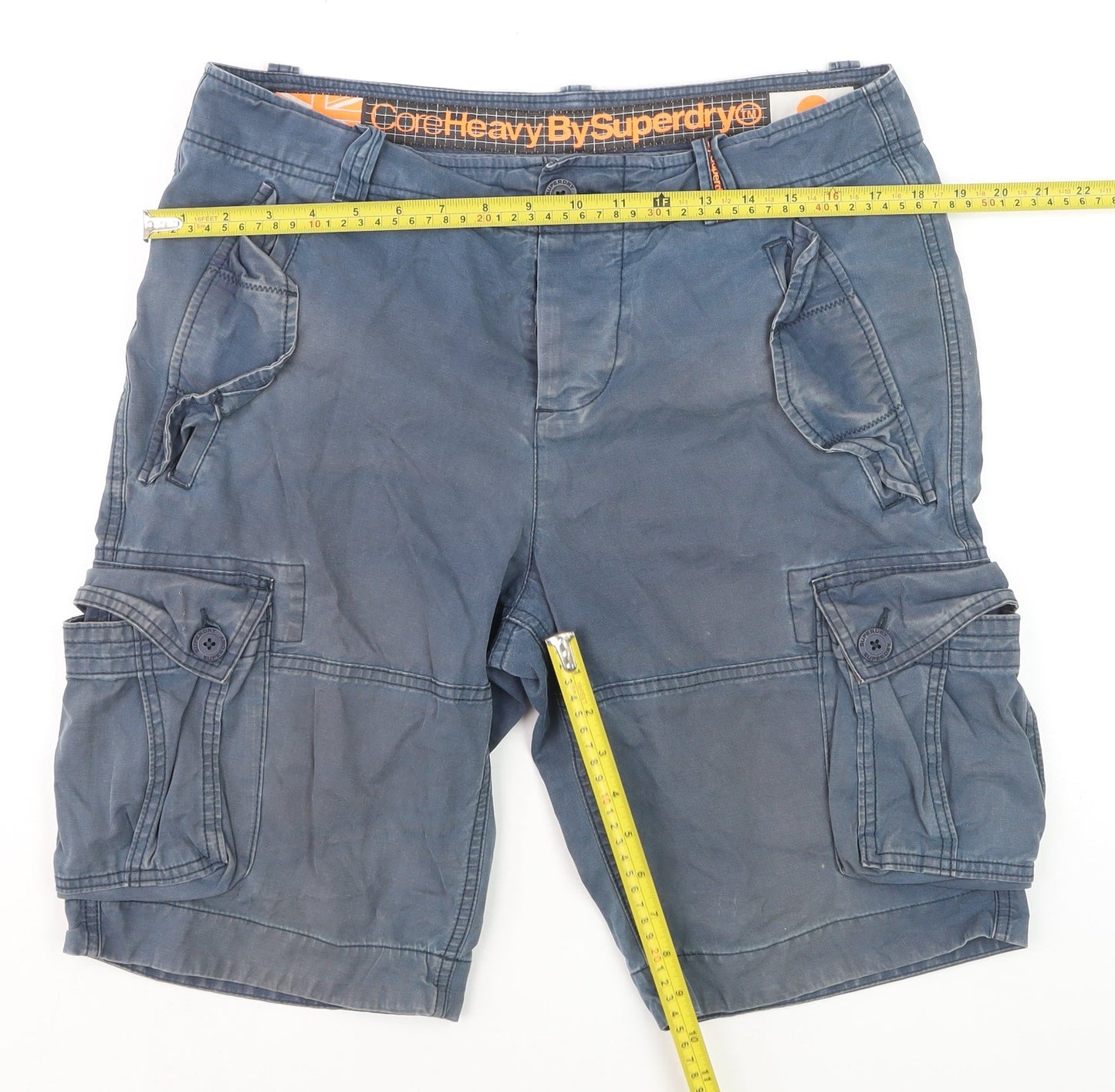 Superdry Men Blue Cargo Shorts Size L Cotton Casual Summer