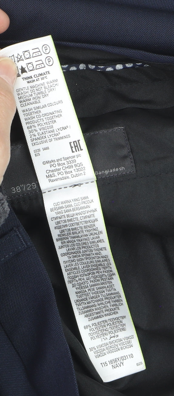 Marks and Spencer Women Navy Blue Regular Chino Trousers Size 38in
