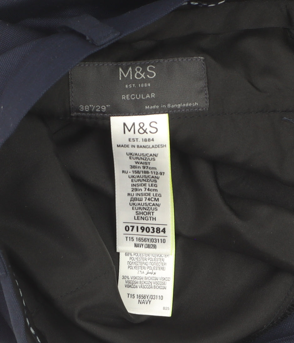 Marks and Spencer Women Navy Blue Regular Chino Trousers Size 38in