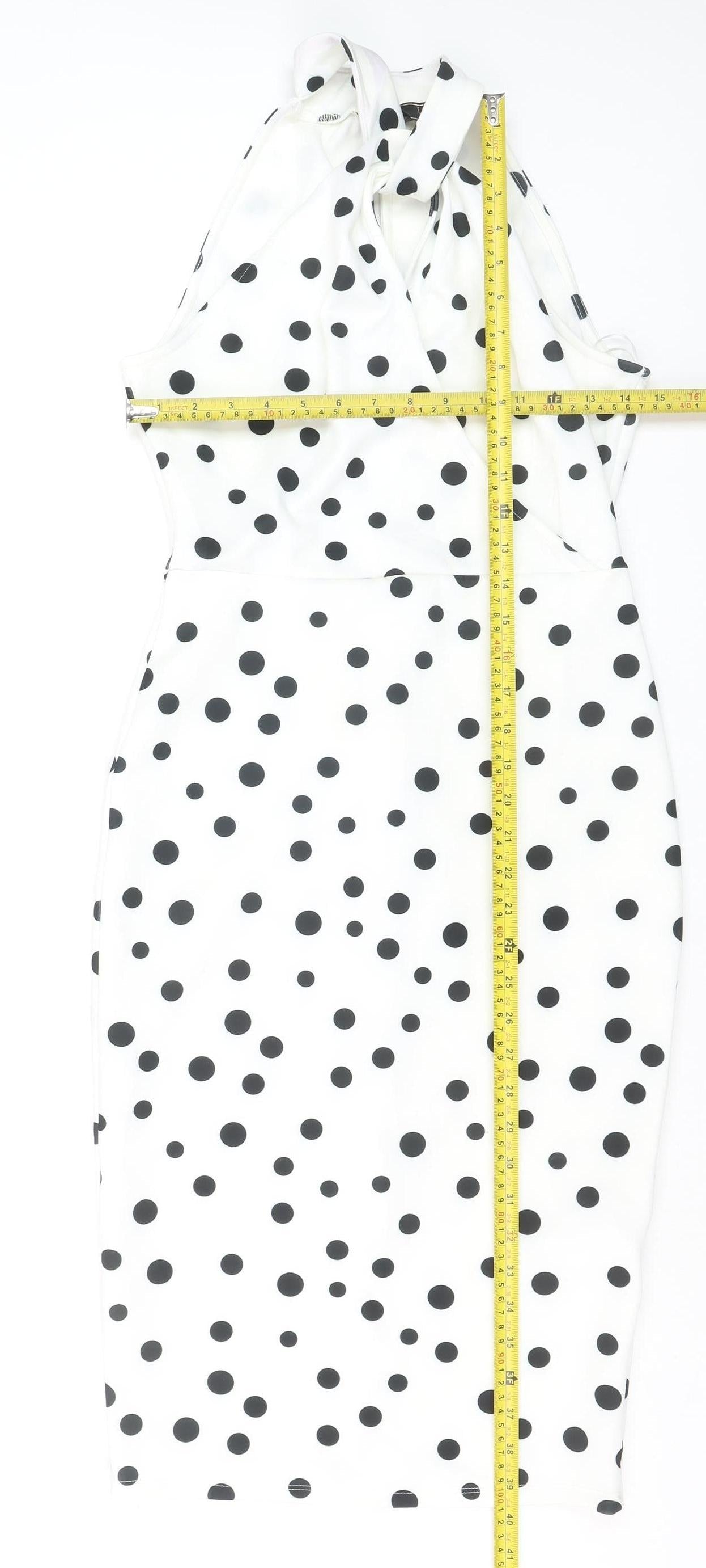 Lipsy Women White Polka Dot Halter Bodycon Knee Length Dress Size 10