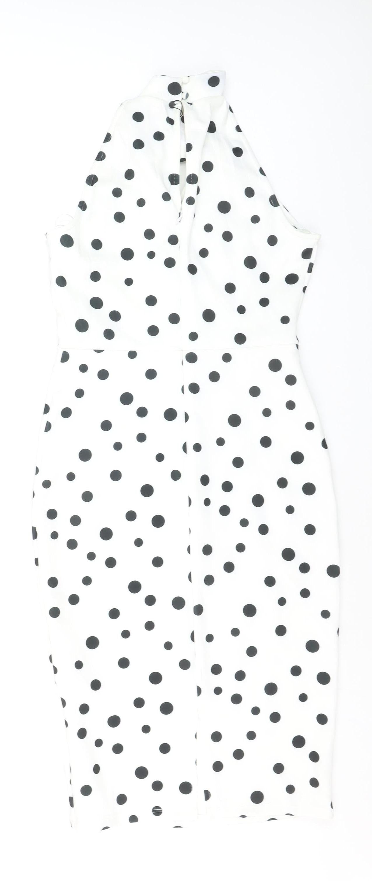 Lipsy Women White Polka Dot Halter Bodycon Knee Length Dress Size 10
