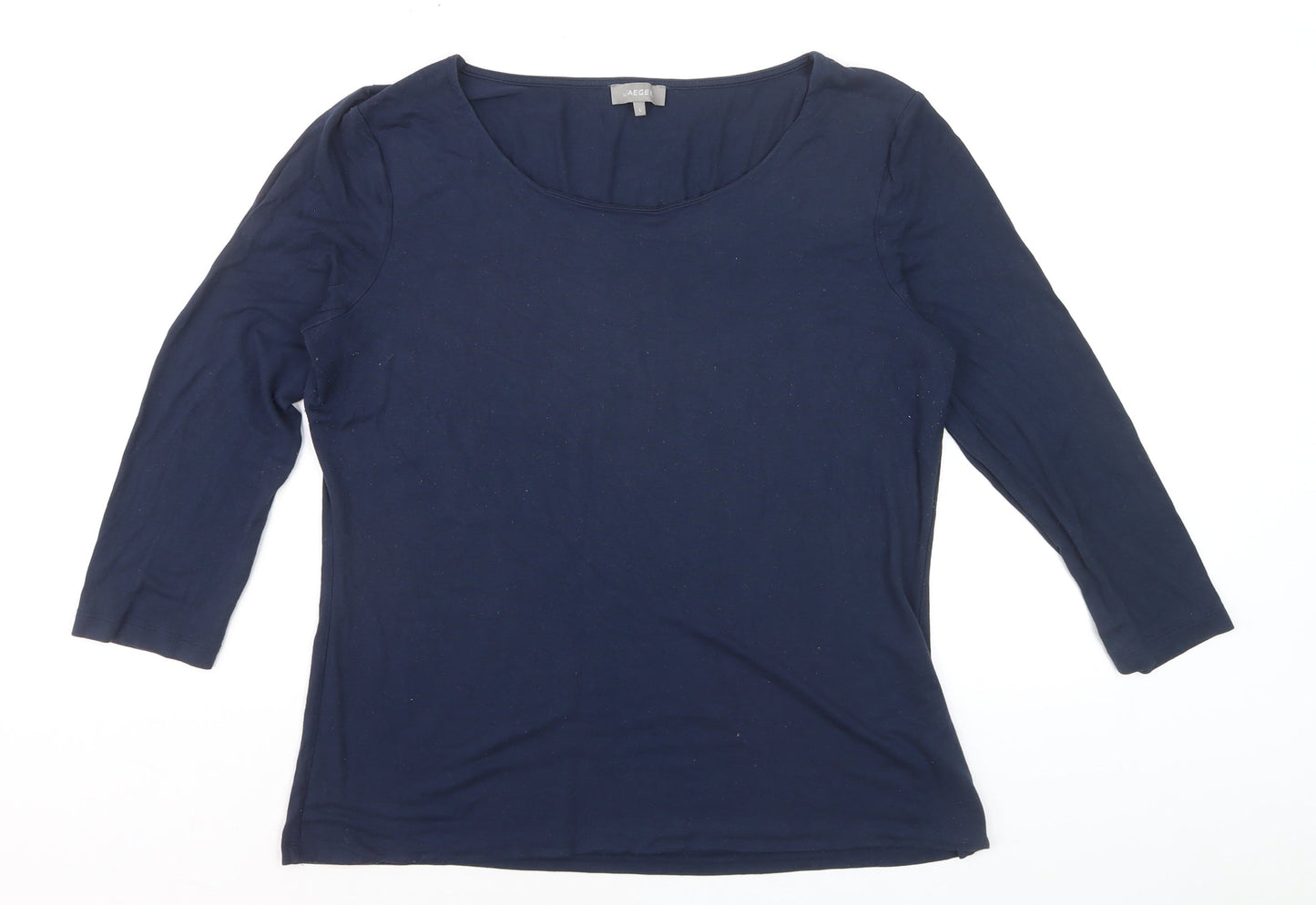 Jaeger Women's Blue Jersey 3/4 Sleeve Scoop Neck Top Size L