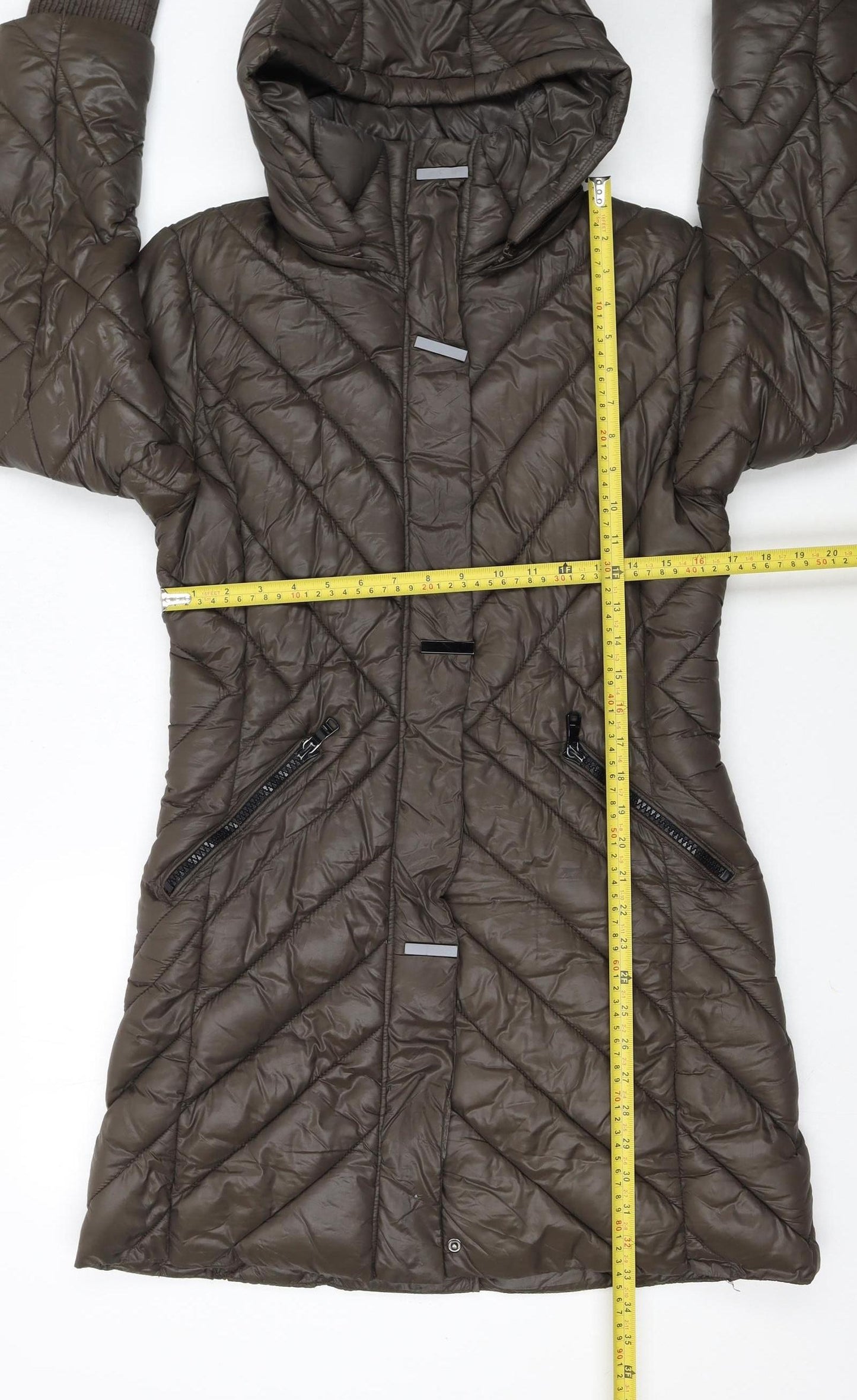 Wados Women Brown Long Puffer Coat Quilted Hooded Size L