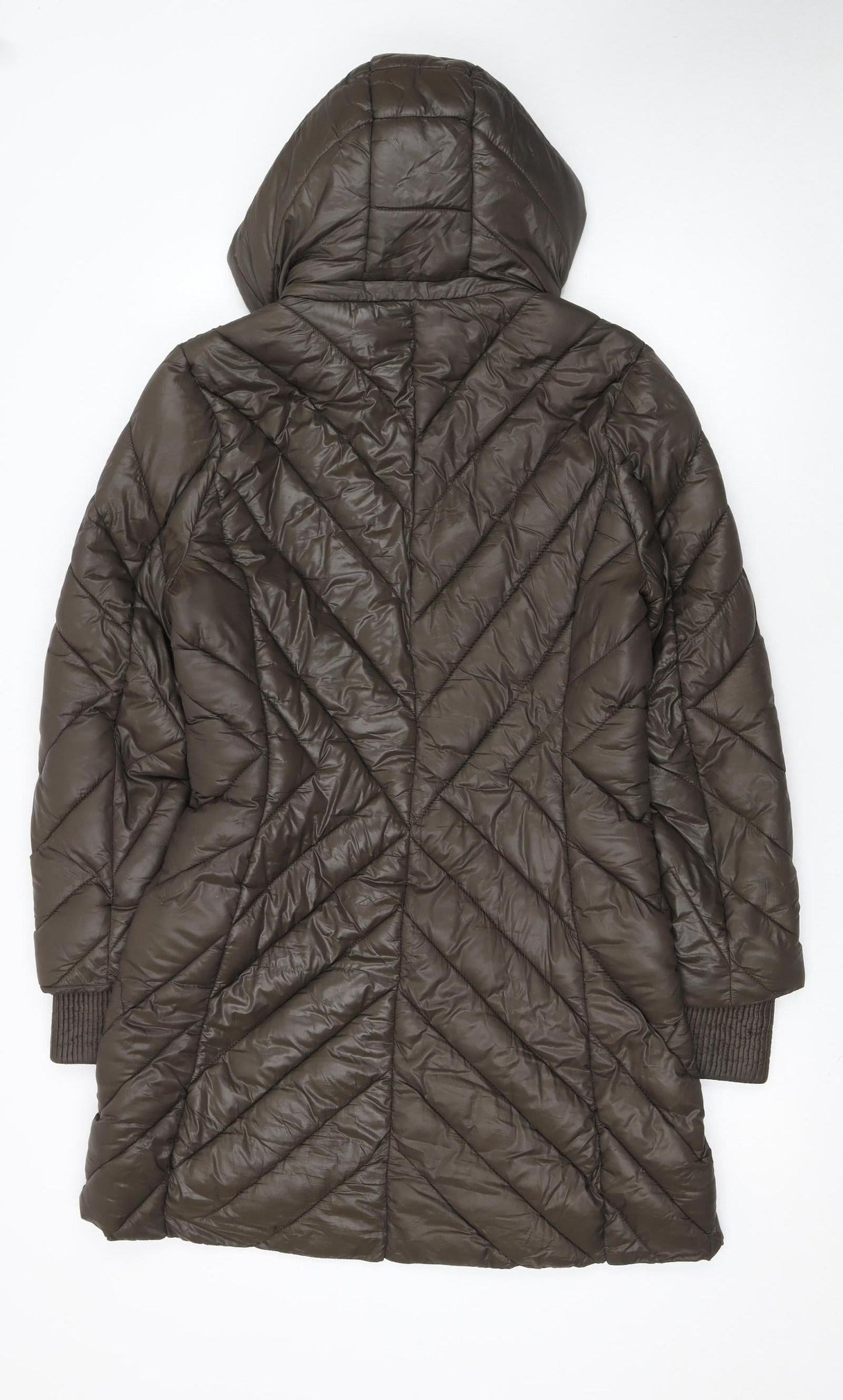Wados Women Brown Long Puffer Coat Quilted Hooded Size L